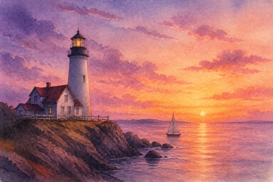 The same lighthouse, with a sailing boat added
